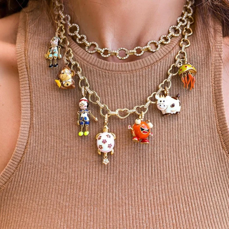 

Dripping OildiyNecklace with vacuum electroplated real gold, women's pendant, stainless steel, colorful, cute, kiln-fired piglet