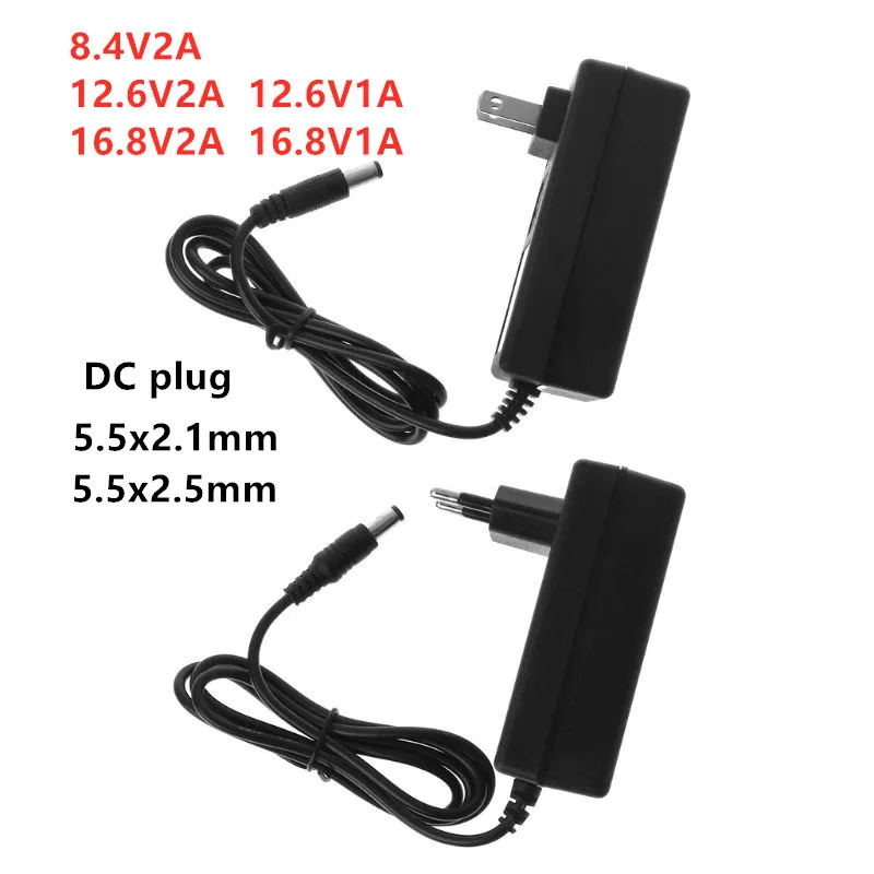 Adaptador AC 100-240V DC 8,4 V 12,6 V 16,8 V 1A 2A 1000MA fuente de alimentación 16,8 V voltios enchufe del cargador para batería de iones de litio