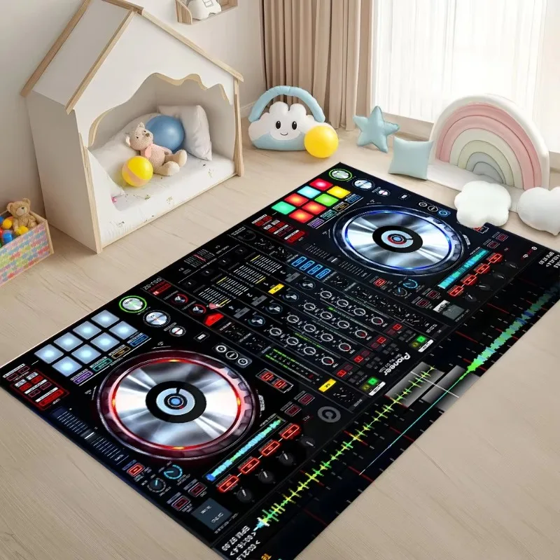 DJ Mixer Controller Print Rug for Living Room Bedroom Decoration Flannel Floor Mat with Cool Music Turntable Graphic Art Design