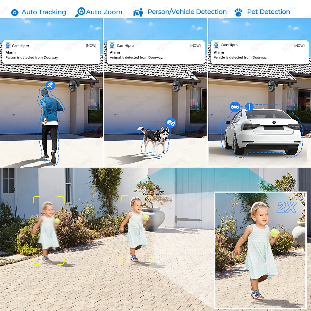 Cámaras IP 4K de 8MP Cámara domo PTZ con zoom de 30X para exteriores Cámara PoE WiFi 2.4/5G Seguridad Detección de personas/vehículos Seguimiento automático Cámara de vigilancia con zoom automático CamHi