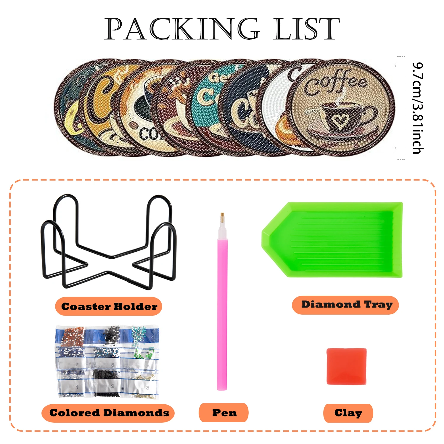 8 Pieces/Set of Diamond Painted Coaster Set Acrylic Coffee Cup Painted Coaster (With Holder) - DIY Diamond Art Craft Kit for Hom view 2
