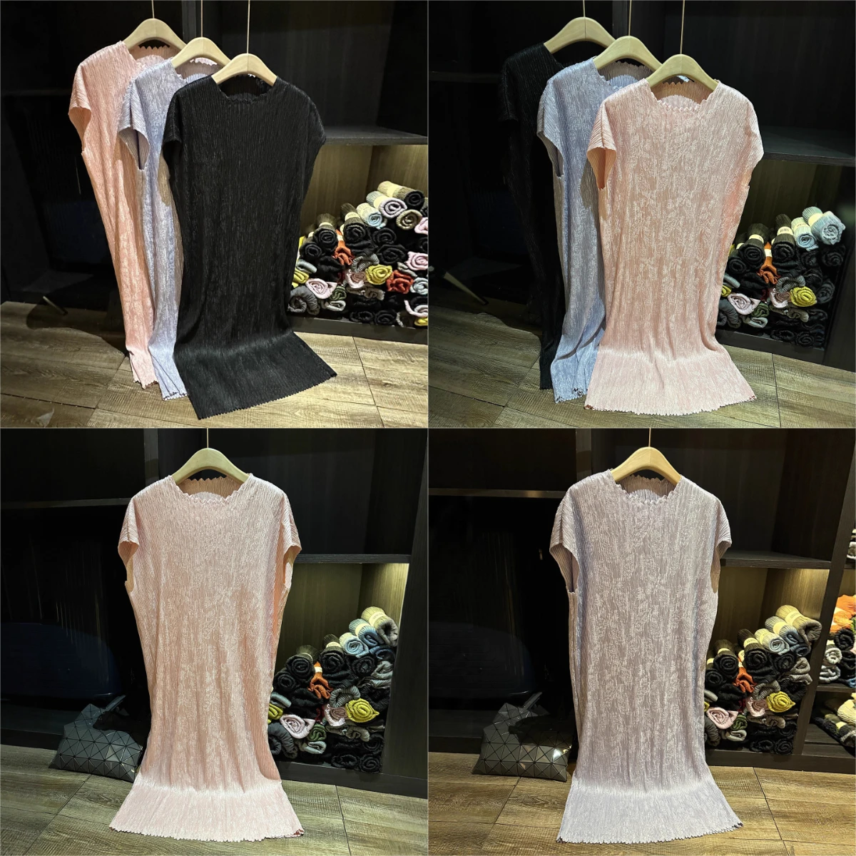 

Miyake Pleated 2025 Niche Round Neck Solid Color Summer Outerwear Pleated High-end Loose Casual Temperament Elegant Dress