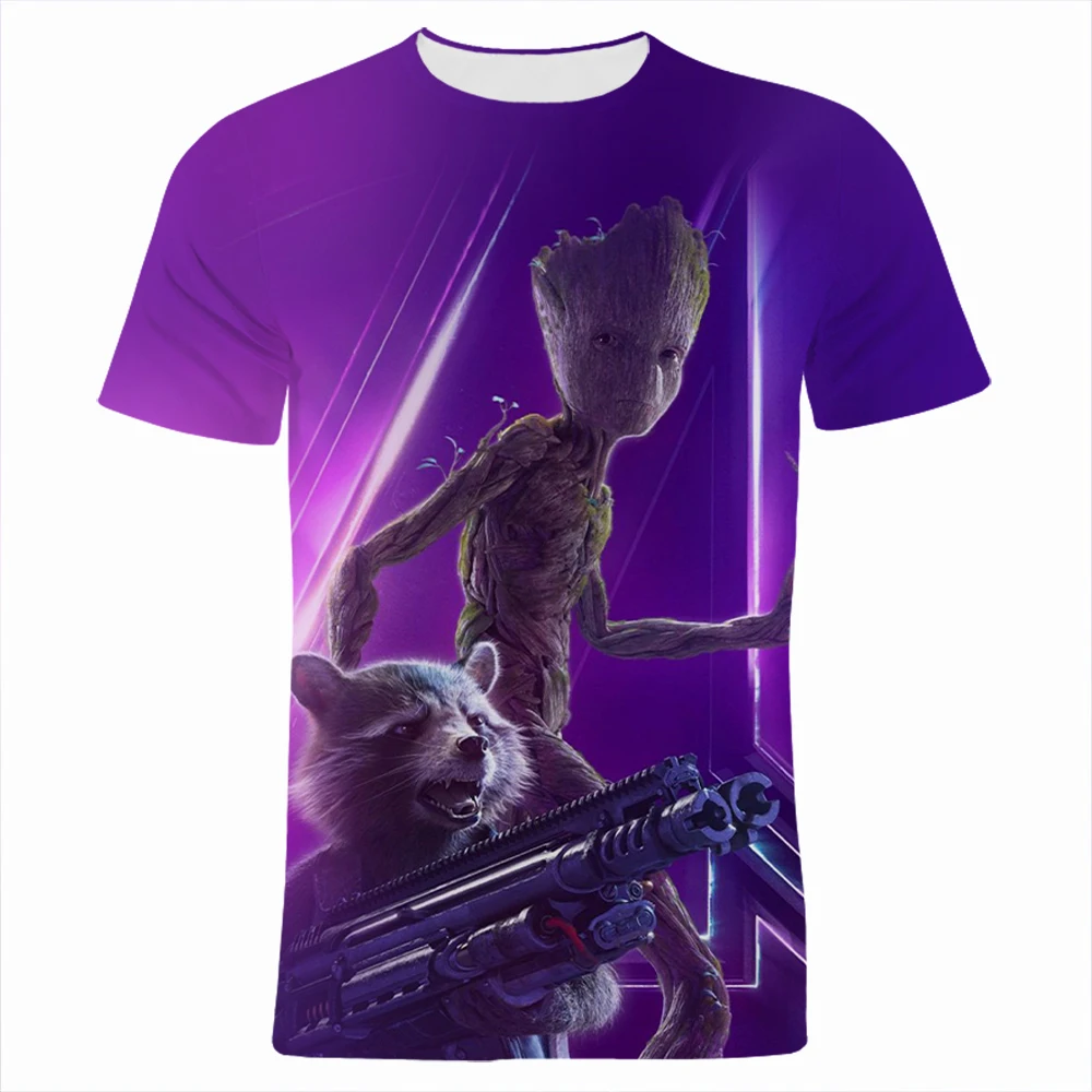 T-shirt imprimé 3D Rocket Raccoon Groot Cartoon Anime pour hommes et femmes, Streetwear, Écouteurs contractants, Mode