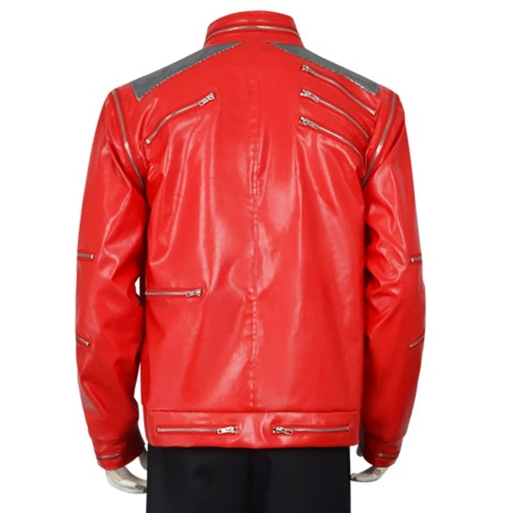 Men's For Michael Jackson Cosplay Costume Red Faux Leather Jacket Iconic Pop Star Costume Halloween Theme Party Wear Clothes view 2