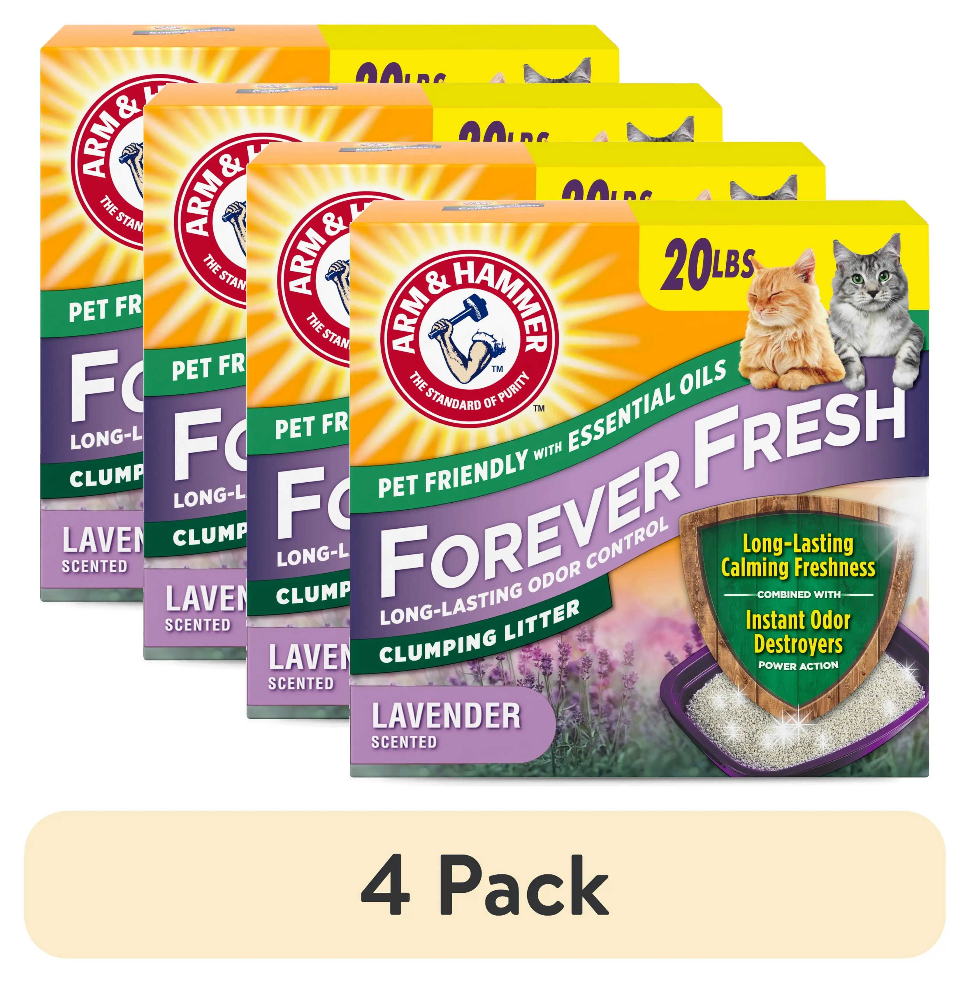 

4 pack Forever Fresh clumping cat litter with lavender essential oils for multi-cat households 20 lb