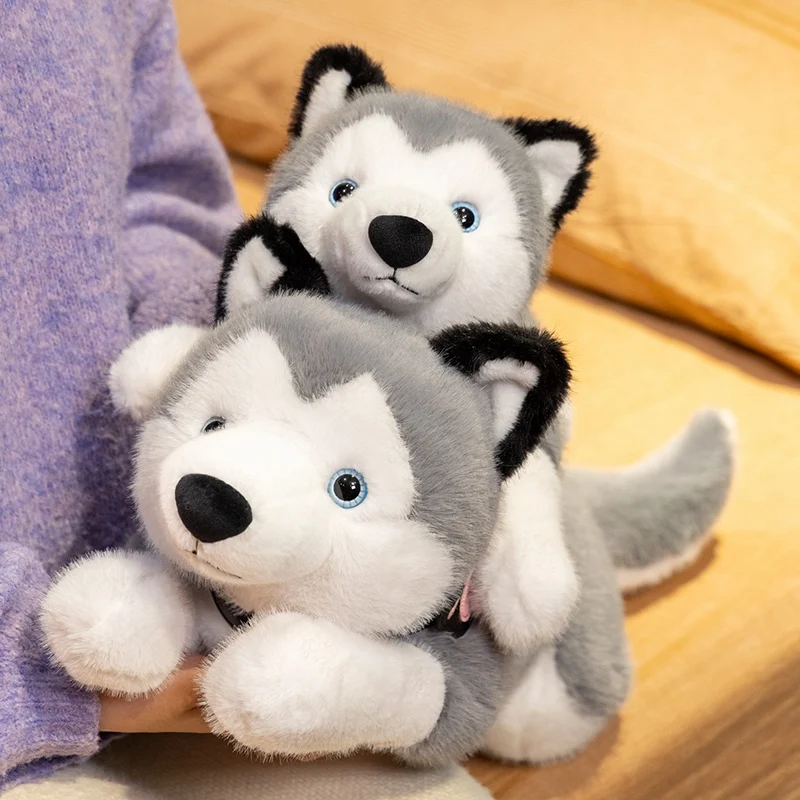 Simulation RealLife Lying Schnauzer Plush Toys Soft Stuffed Fluffy Animals Cute Puppy Husky Dolls for Kids Birthday Gifts Decor
