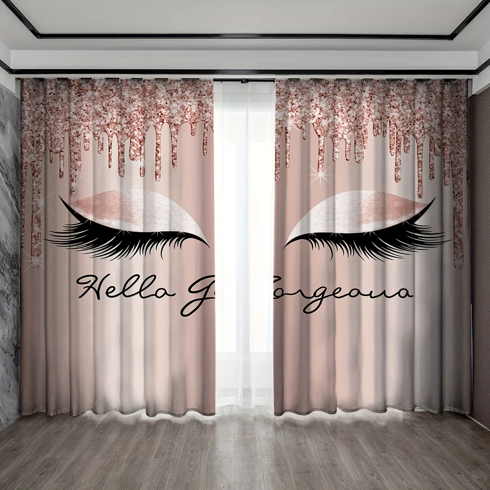 2pcs Colorful Shine Pink Eye Brow Eyeflash Print Kids Curtains for Bedroom Kitchen Living Room Door Window Treatment Home Decor