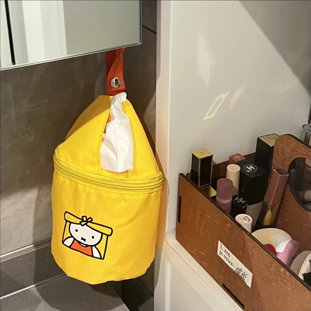 Kawaii Miffy Cute Tissue Storage Bag Cartoon Rabbit Multifunctional Portable Household In Vehicle Sundries Hanging Bag Girl Gift