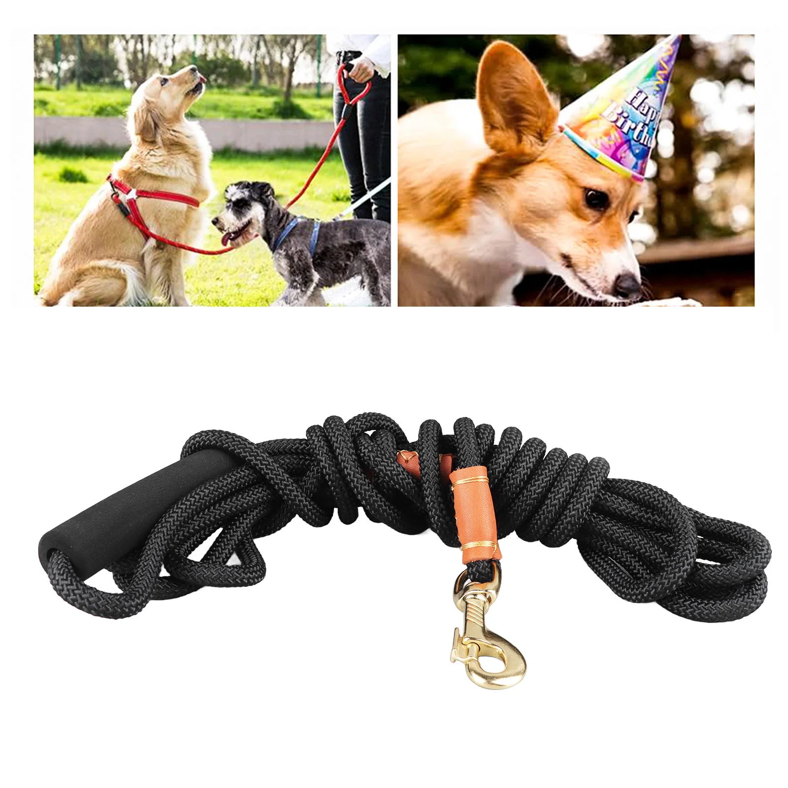 Dog Leash Nylon Extended Strong Load Bearing Capacity Dog Traction Rope With Soft Handle For Walking Training 16.4ft