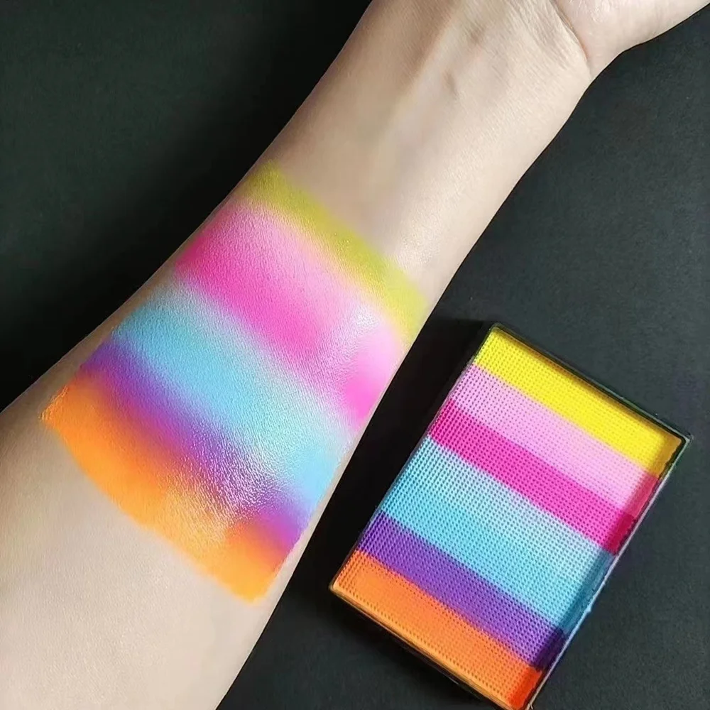 6 สีน้ําที่มีสีสันภาพวาดภาพวาดสีร่างกายแต่งหน้า Rainbow Christmas Party Palette สําหรับผู้ใหญ่และเด็ก