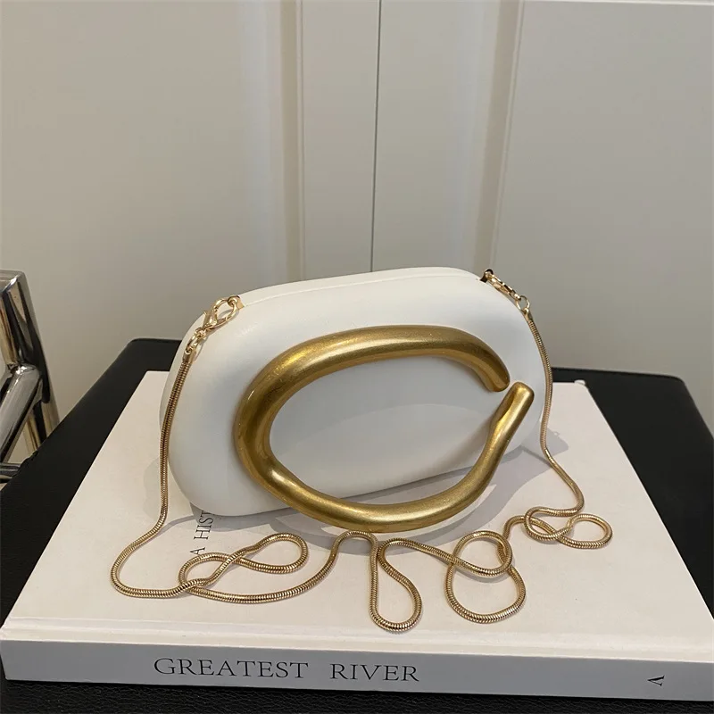 

2025 New Women's European & American Clutch Bag - Metal Decor, Chain Messenger for Evening Dresses