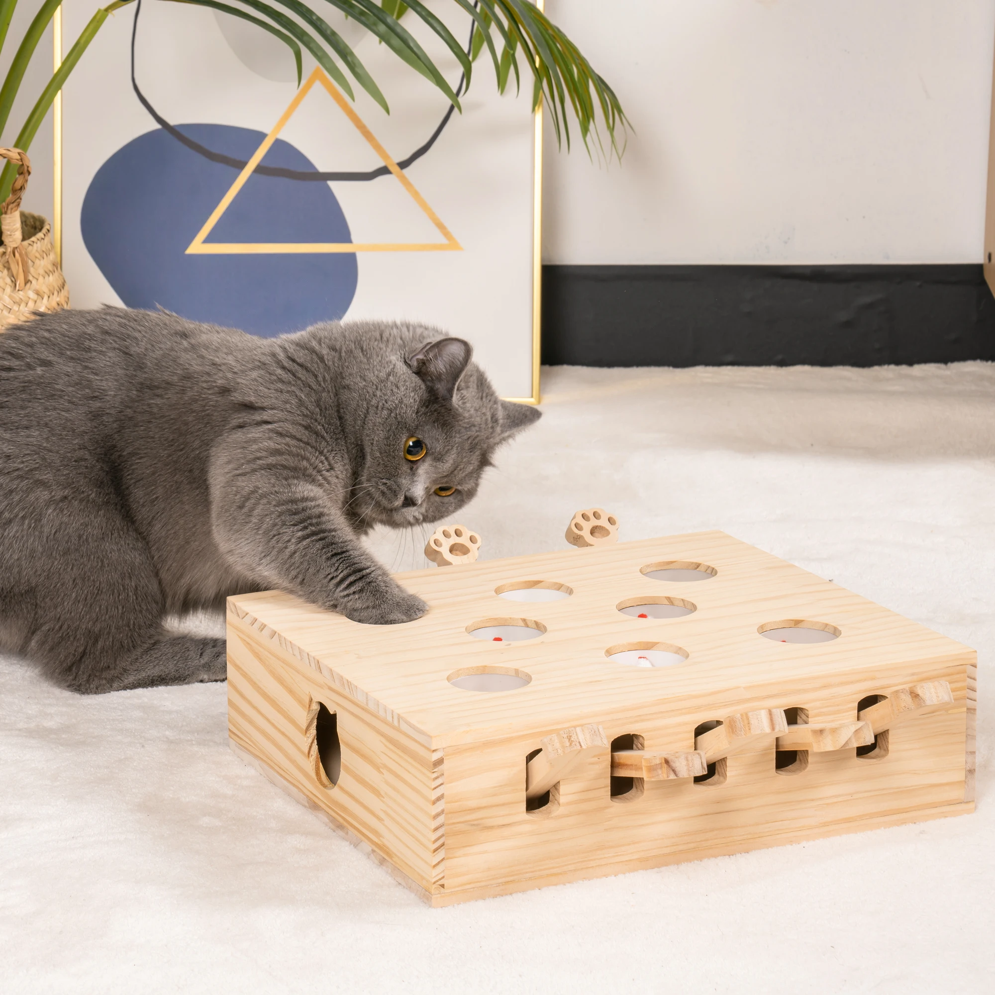 Imagem -03 - Brinquedos de Madeira Maciça para Gatos Obter o Seu Gato em Forma com Interativo Whack-a-moat Perfeito para Exercício e Diversão