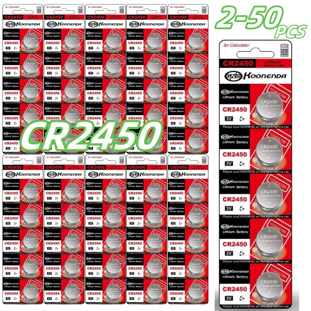 CR2450 3V Lithium Battery CR 2450 DL2450 BR2450 LM2450 KCR5029 For Toy Car Key Remote Control Watch LED Light Button Coin Cells