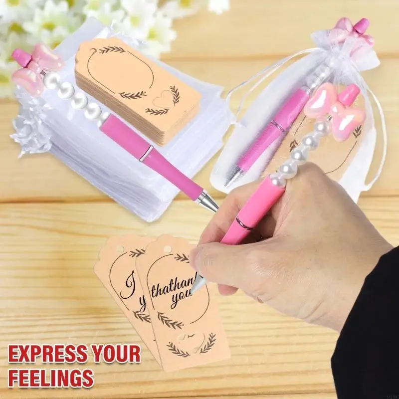 PEN gel com miçanga cartões agradecimento com sacola cordão para artesanato arte escolar