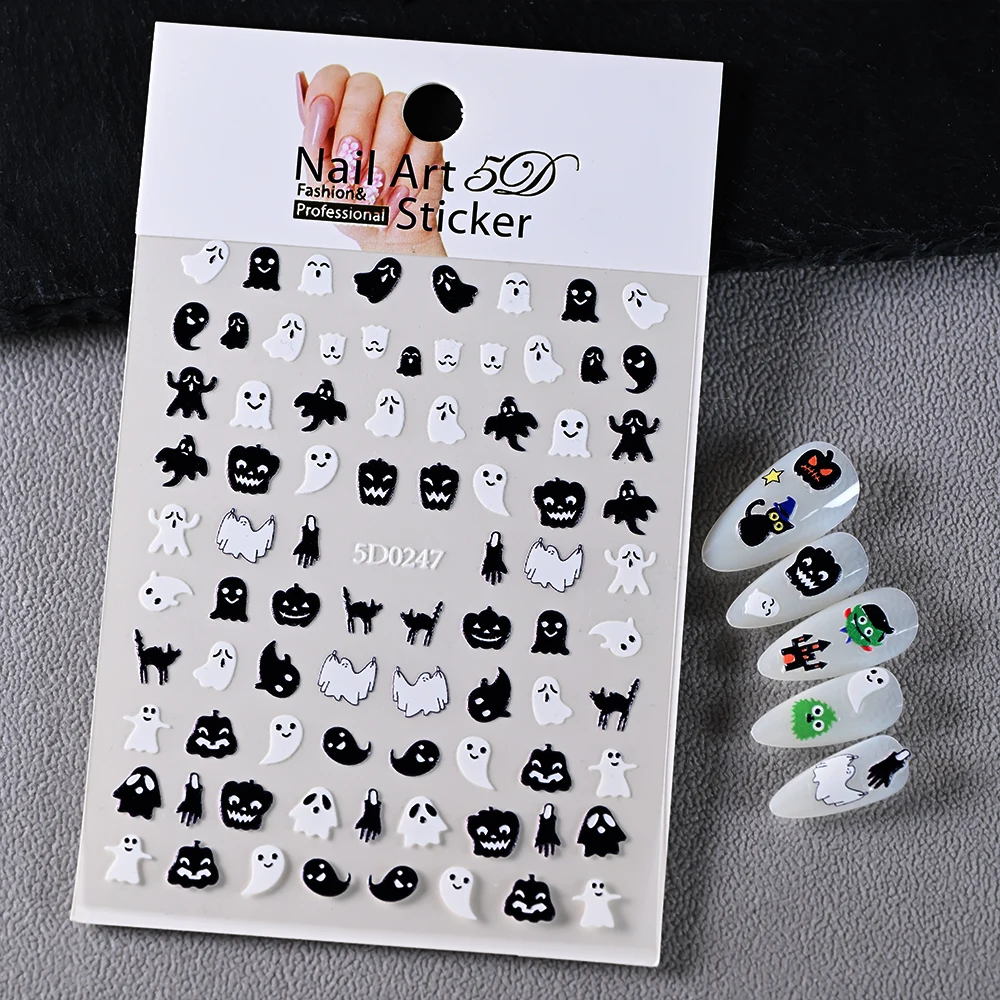 5D In Rilievo Sveglio Fantasma Pipistrello Zucca Halloween Adesivo Per Unghie Rosa/Verde/Nero Cartoon Adesivo Decalcomanie Per Unghie Halloween Decorazione Del Chiodo