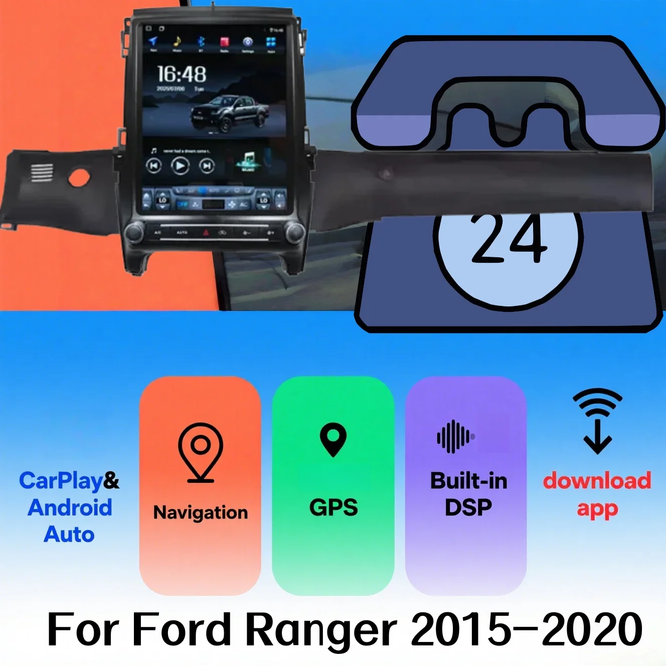 

12.3" Radio For Ford Ranger 2015-2020 Android 14 128GB Vertical Screen Car GPS Navigation Head Unit Multimedia Player carplay