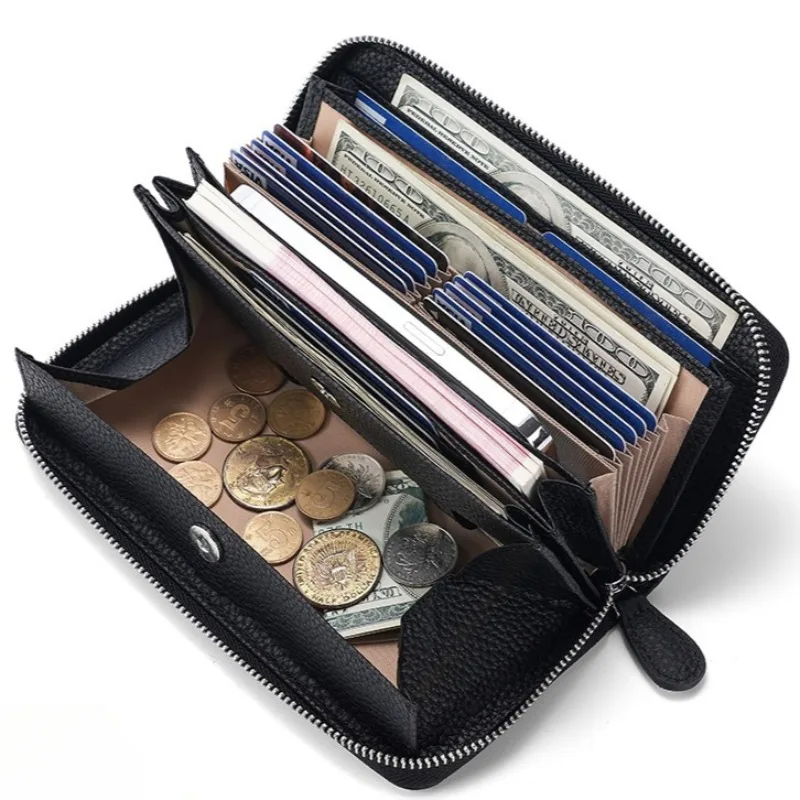 

Мужской кошелек из натуральной кожи в японском стиле, длинная сумка для карт с защитой RFID, первый слой, кожаный кошелек для монет, модный клатч