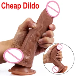 Realistico a buon mercato Dildo morbido Sexy Silicone pene flessibile G-spot donne Big Dick giocattoli del sesso anale per masturbatore femminile adulti 18 +