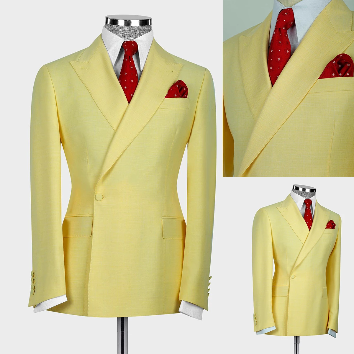 

Yellow Men's Suit One Piece Blazer One Button Peaked Lapel Business Tuxedo Slim Fit Modern Wedding Groom Tailored Costume Homme