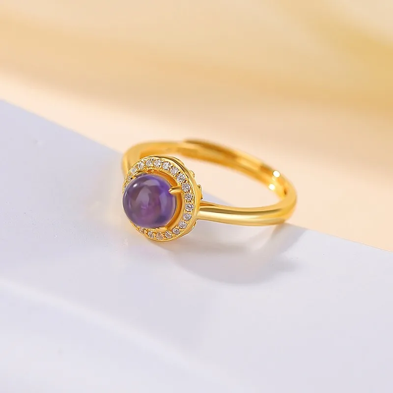 

TIMESWIND Simple Purple Crystal Round Bead Full Zircon Women S925 Open Ring with Certificate