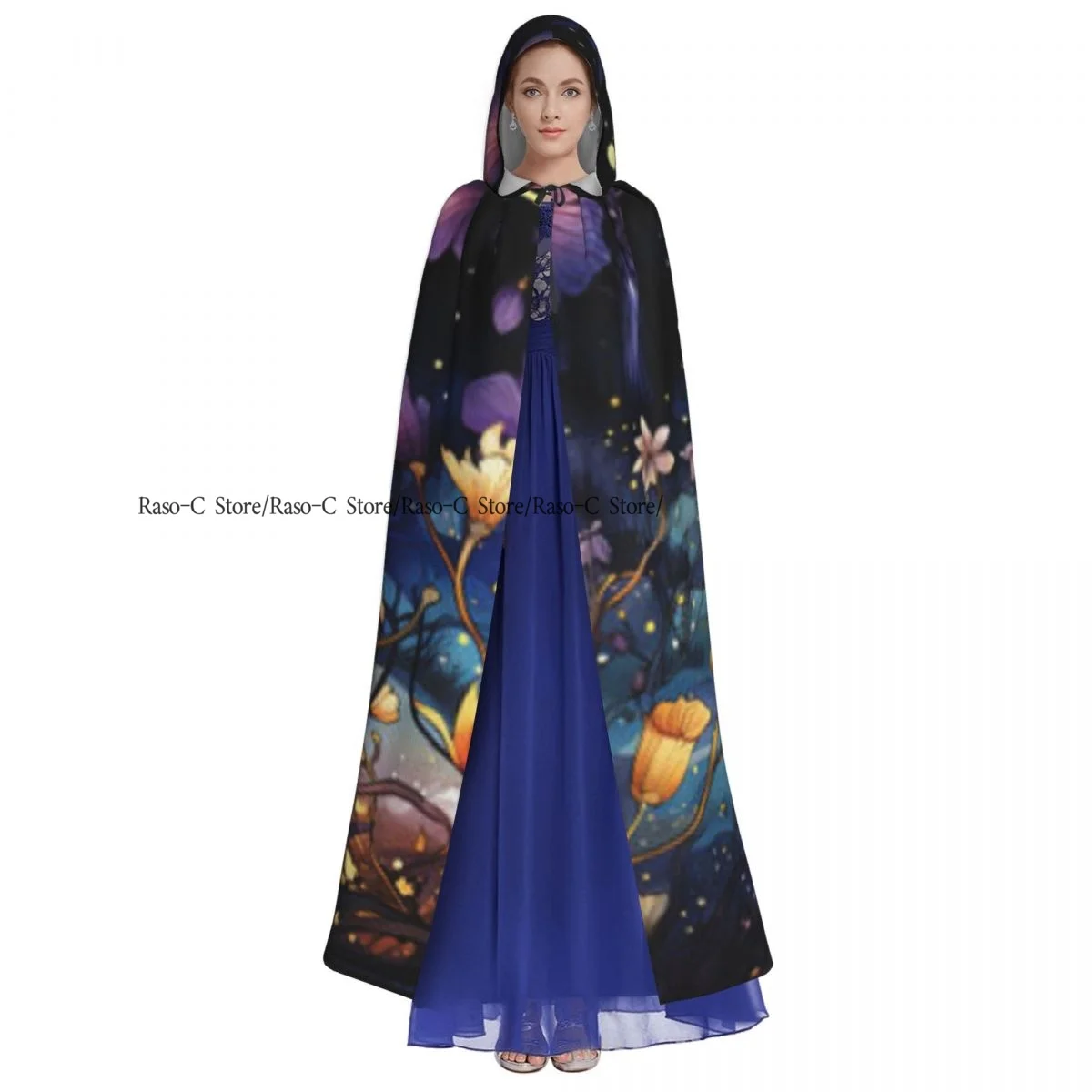 Unisex Witch Party Reversible Hooded Adult Vampires Cape Cloak Floral Background Flower Image