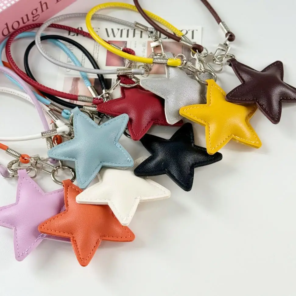 

Trendy Pendants Leather Pentagram Mobile Phone Lanyard for iPhone 17 16 15 Samsung Huawei Handbag Chain Pendant Colorful Strap