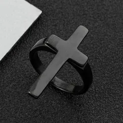 Classic Black Cross Ring For Men Women Stainless Steel Punk Gothic Ring Unisex Accessories Designer Jewelry Christian Gift