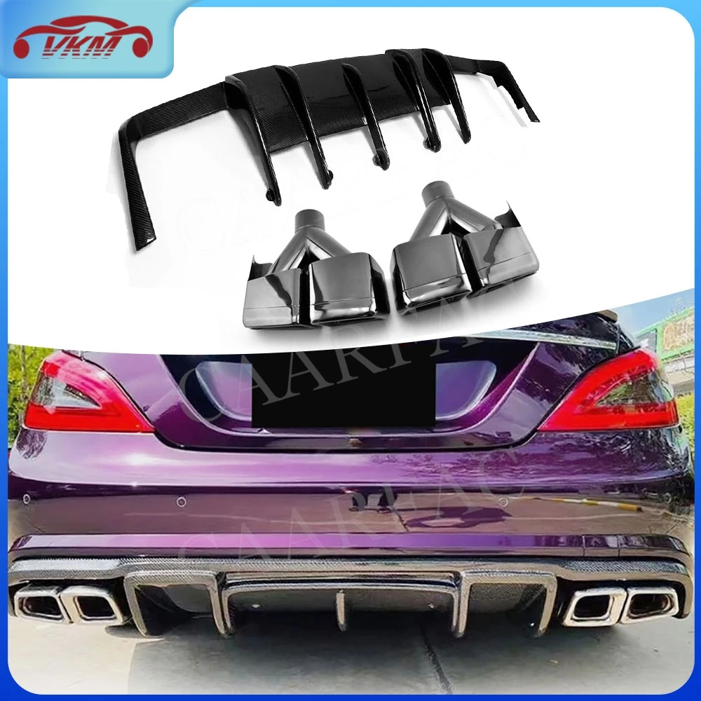 Kohlefaser-Heckdiffusor Stoßstangenlippe Spoiler Auspuffrohrspitzen für Benz CLS-Klasse W218 CLS350 CLS63 AMG 2011-2018 Zubehör