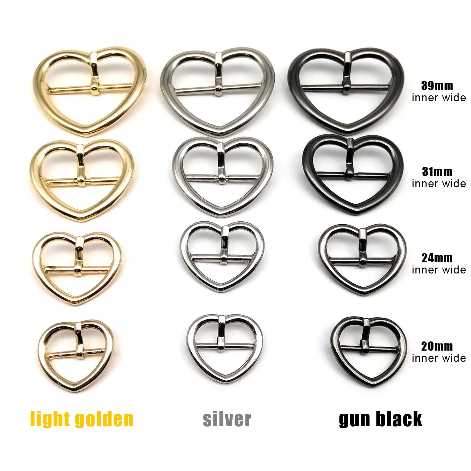 5pc Metal Inner Wide 20 24 31 39mm Heart Shape Adjust Roller Pin Buckle Snap Ring Leather Bag Handbag Shoulder Strap Belt Repair