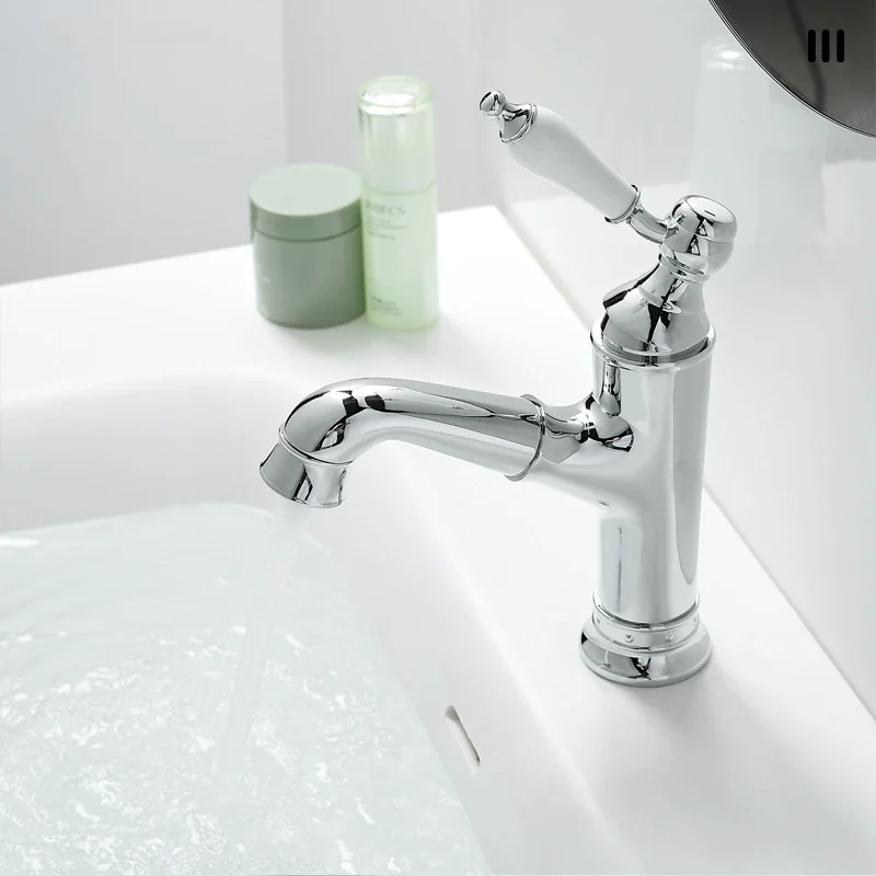 

Chrome Bathroom Basin Faucet Brass Sink Mixer Tap Hot & Cold Bathroom Deck Mounted Pull Out sink Faucet Lavatory Crane Tap
