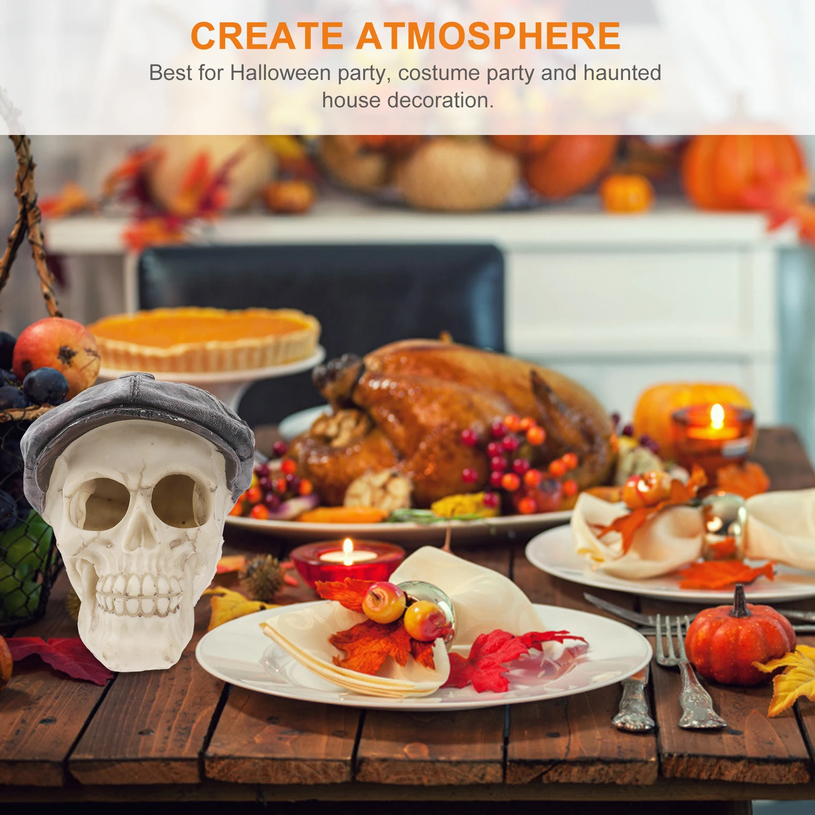 

Hat Skull Stylus Retro Decor Dining Table Horror Resin Halloween Head Ornament Man
