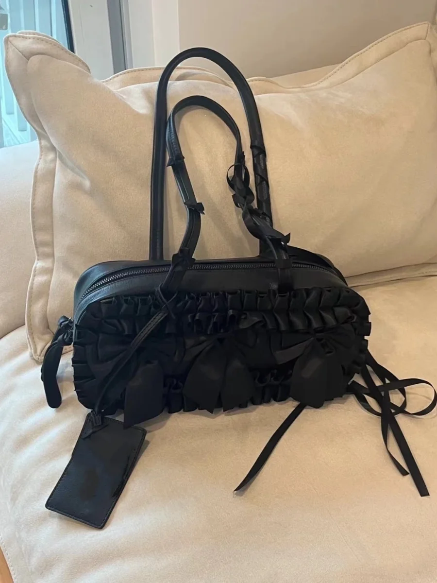 

Ele Bla Bowknot Underarm Bag Women's 2024 New Spring Single oulder Handheld Boston Bag Versatile High-End Sensation