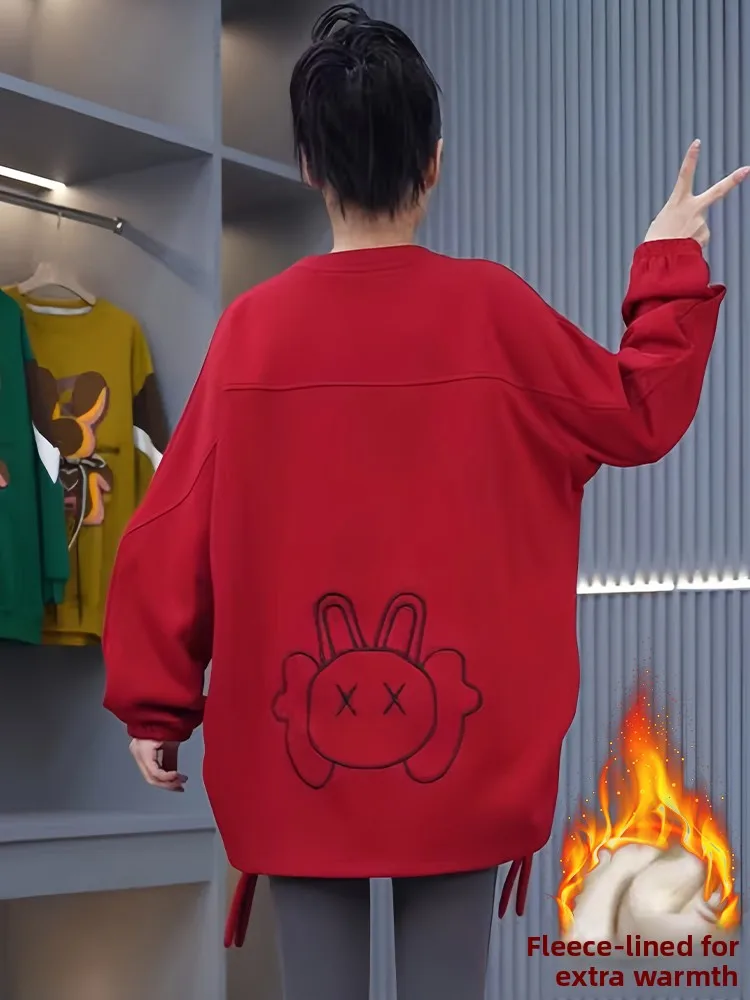 패셔너블한 안감 후드티 여성용 중간 길이 롱 슬리브 겨울 신상 슬리퍼 스타일 탑 유럽 스타일 의류