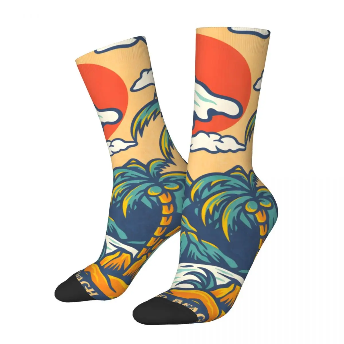 Retro Pismo Beach Palm Sun Men's compression Socks Unisex Street Style Seamless Printed Novelty Crew Sock