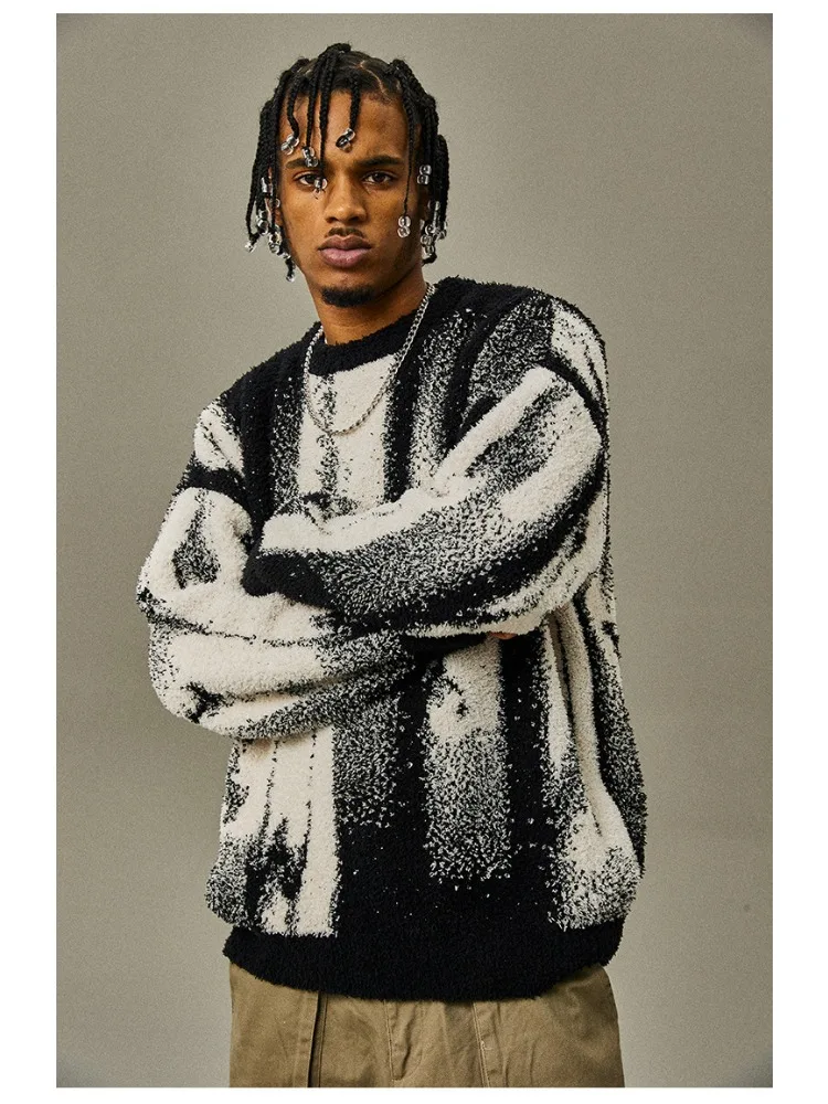 Luxury Gothic Vintage Sweater Pullover Men Hip Hop Harajuku Stripes Streetwear Y2k Clothes Tops Knit Sweather Couple Sweater New