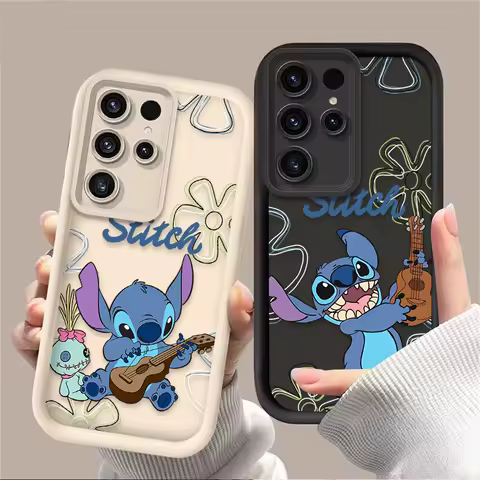 Disney Guitar Stitch Case For Samsung Galaxy S24 S23 S25 Ultra S22 S21 Plus FE A56 A36 A26 A16 A06 A15 A25 A35 A55 5G Back Cover