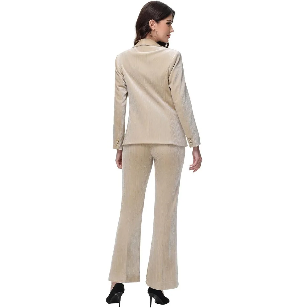 レディース パンツスーツ ドレスアップ シルバー糸 ベルベット ツーピーススーツセット ブレザーとフレアパンツ