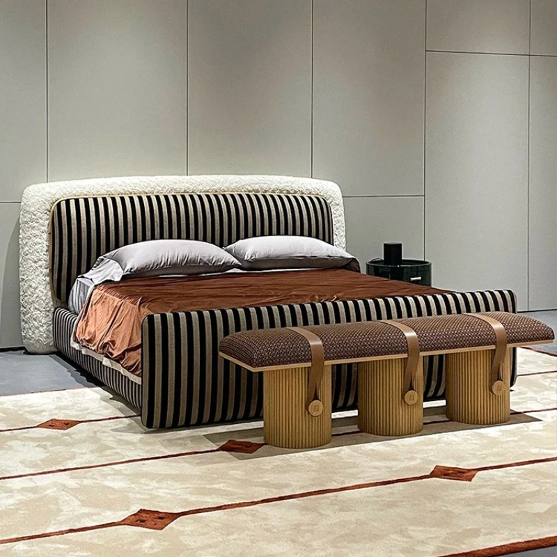 

Italian color matching cloud bed household master bedroom double lamb wool zebra striped cloth bed