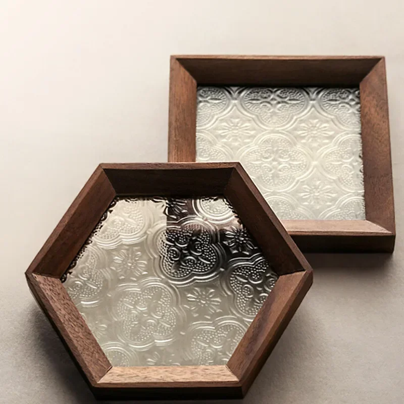 

Creative Flower Glass Pad Handmade Walnut Heat Insulation Tray Japanese Retro Dim Sum Tray Perfect for Tea Ceremony Decor