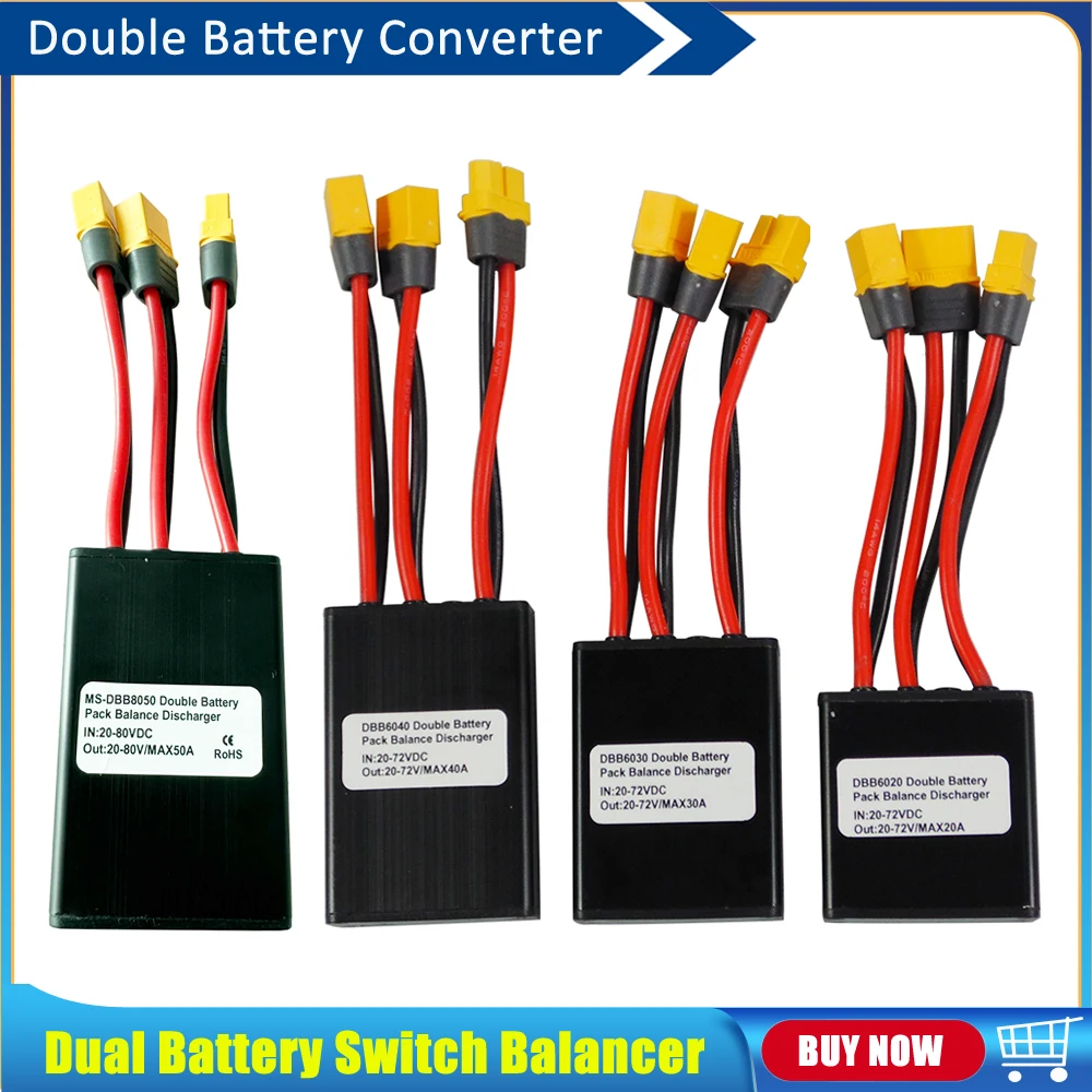 Double Li-ion Battery Pack Discharge Converter for Ebike 20A 30A 40A 50A Dual Battery Pack, Switch Balance 24-72V DC