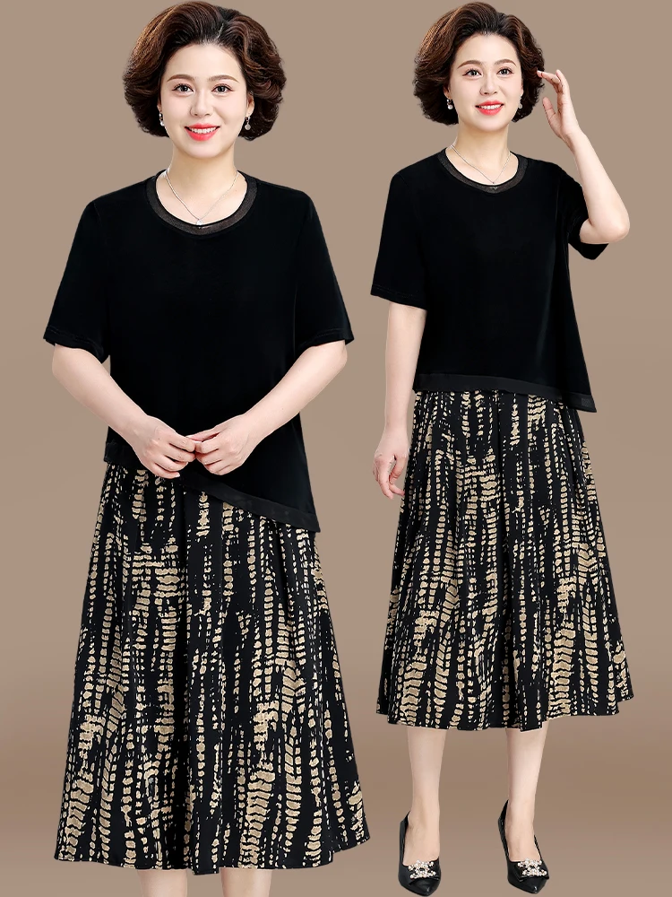 

Ele Mommy Summer Outfit ort Sve Chiffon Top And Dr Set Women's Faion Loose Fit Polyester Blend round Neline