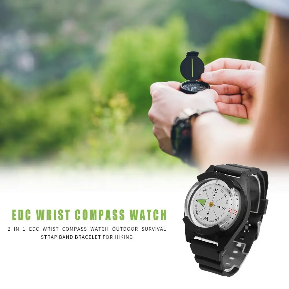 2 in 1 EDC Wrist Compass Watch Outdoor Survival Strap Band Bracelet for Hiking