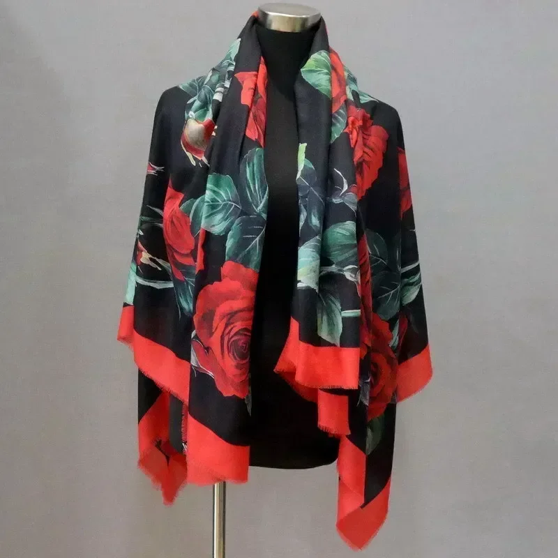 

High-end Elegant Women Fine Light Luxury Variety Print Quality Water Soluble Wool Handmade Fringe Soft Warm Large Scarf Shawl