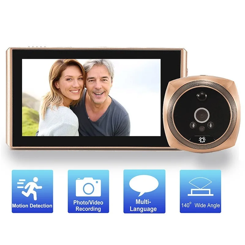 Top Door Viewer Vídeo Peephole Camera, Detecção De Movimento, Digital Ring Doorbell, Video-Eye Segurança, Gravação De Voz, 4,3 "Monitor