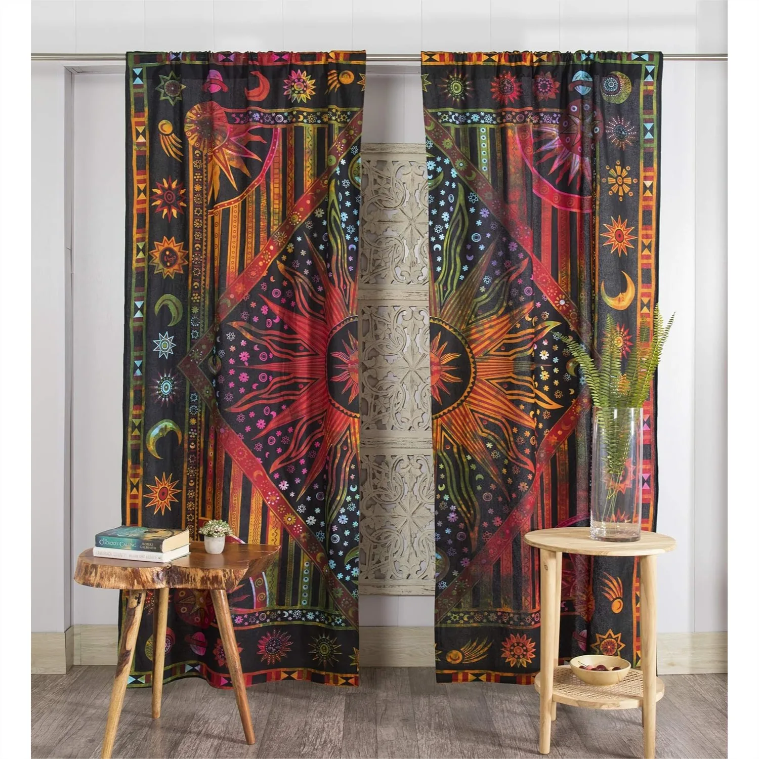 

Indian Mandala Window Curtains for Doorways Closets - Hippie Bohemian Sheer Drapery Panels, 25x74 Inch, 2 Pcs