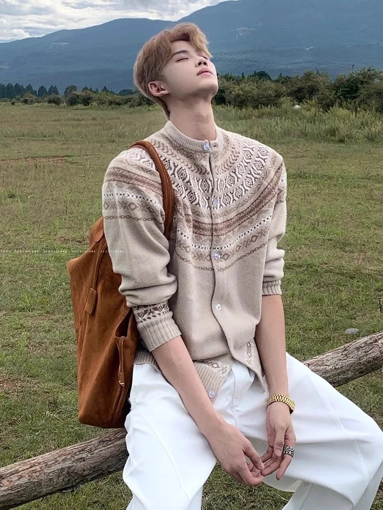 

Вязаный кардиган свободного кроя для мужчин и женщин, осенне-зимняя верхняя одежда, удобный, мягкий на ощупь, с цветочным узором