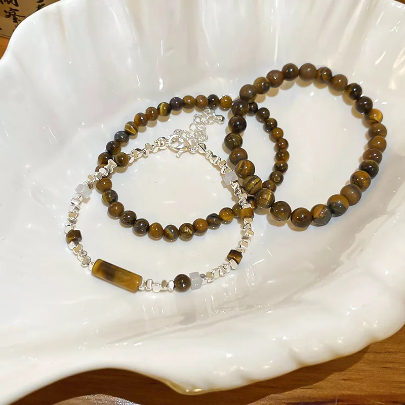 Classic Beaded Artificial  Stone Natural Tiger Eye Beads Stylish Women's Charm Cuff Bracelets Vintage Men's Jewelry Attachment