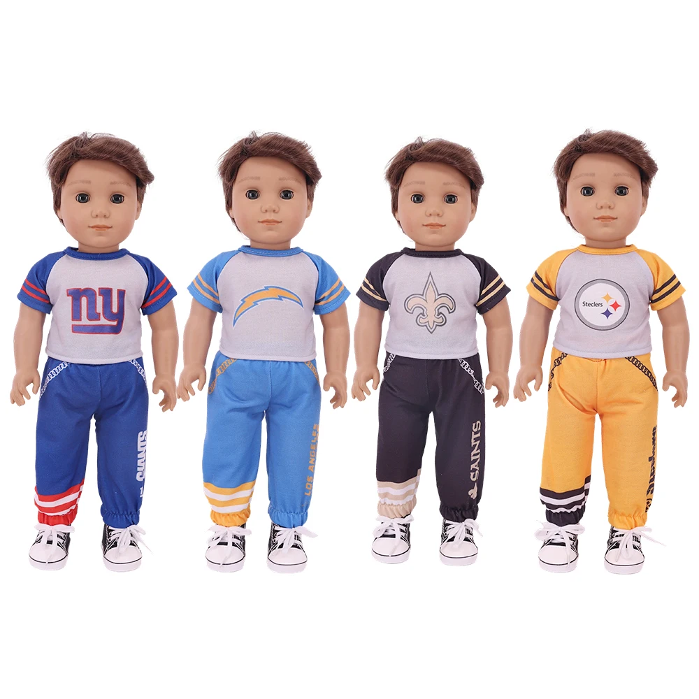 เหมาะสำหรับตุ๊กตาขนาด 18 นิ้ว, ตุ๊กตารีบอร์น อุปกรณ์เสริมเสื้อผ้า, ชุดกีฬากลางแจ้ง รองเท้า ถุงเท้า ชุดฟุตบอล ของขวัญสำหรับเด็ก