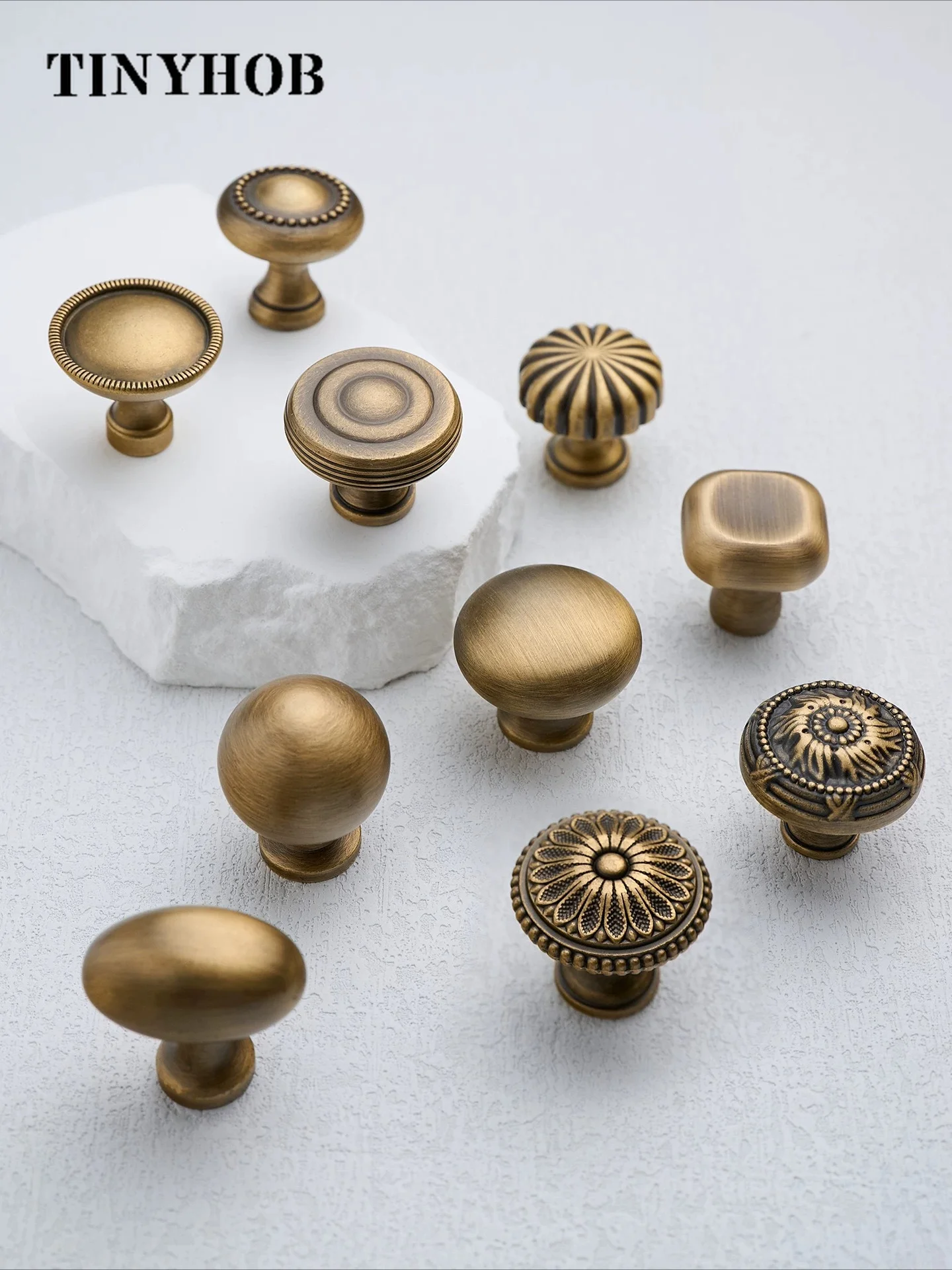 Antique Bronze Retro Floral Ring Pull Handles Wardrobe Drawer Cupboard Door Decorative Vintage Furniture Hardware Brass Knobs