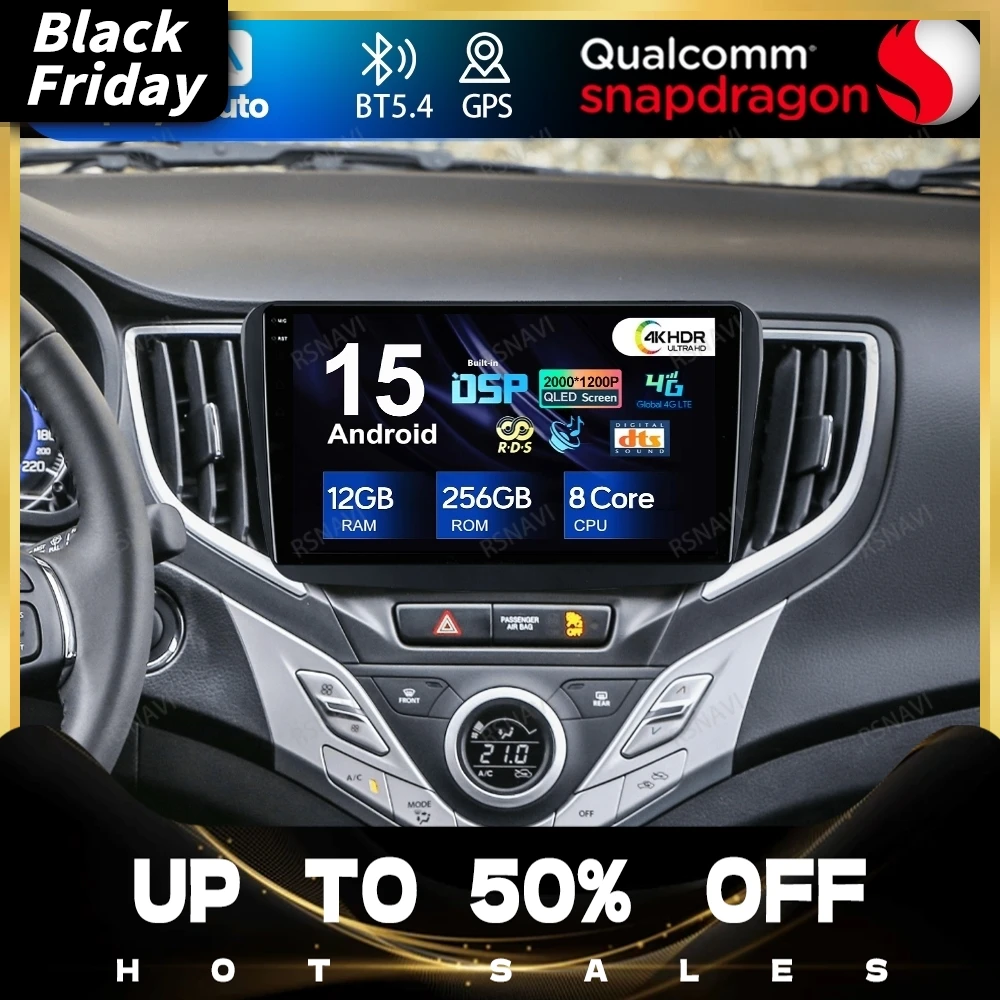 Android 15 For Suzuki Baleno 2016 2017 2018 2019 4G LTE Navigation 5G WIFI DSP GPS Wireless Carplay Auto BT Stereo QLED DVD